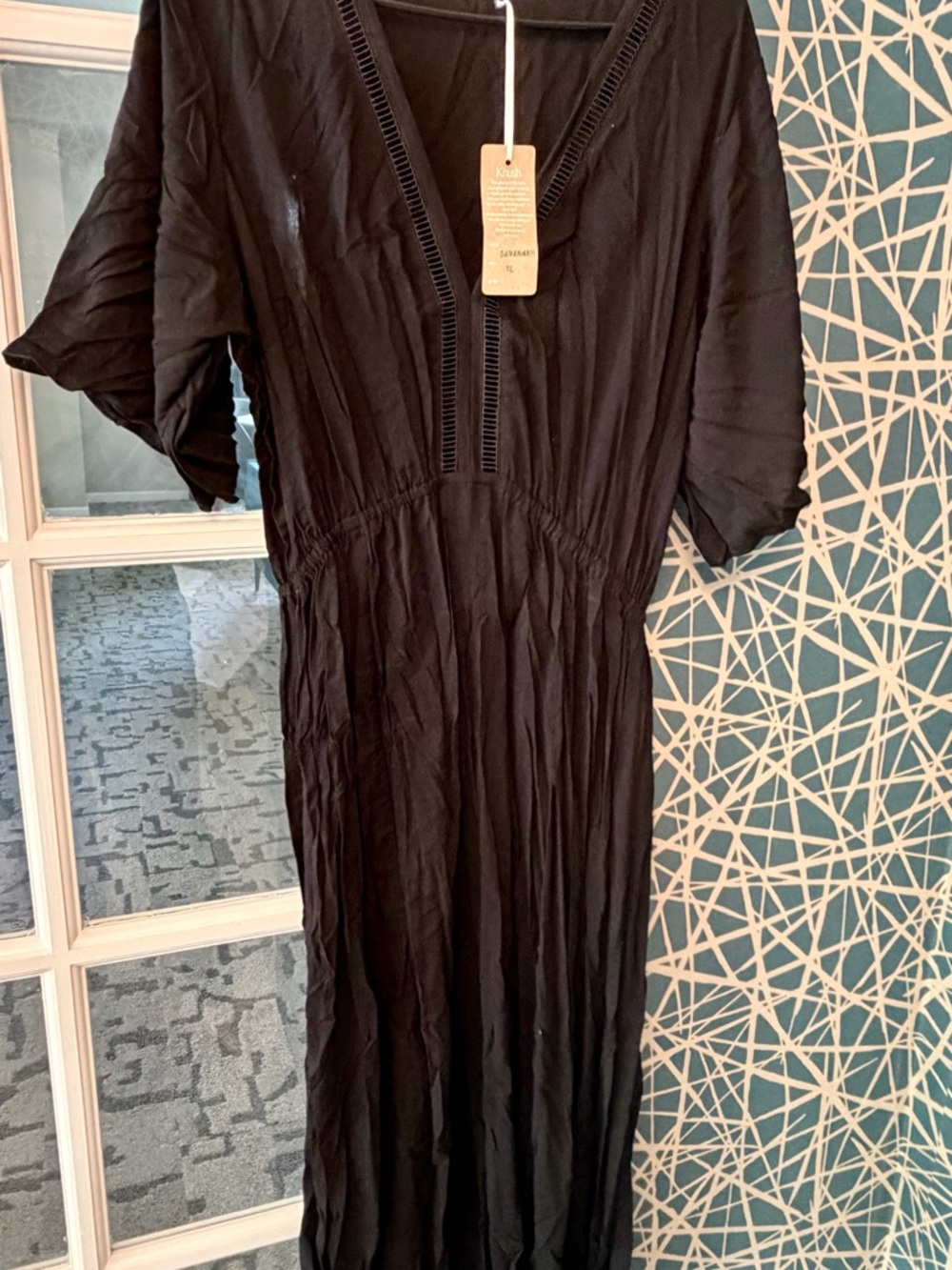 Black V-Neck Maxi Dress with Crochet Trim